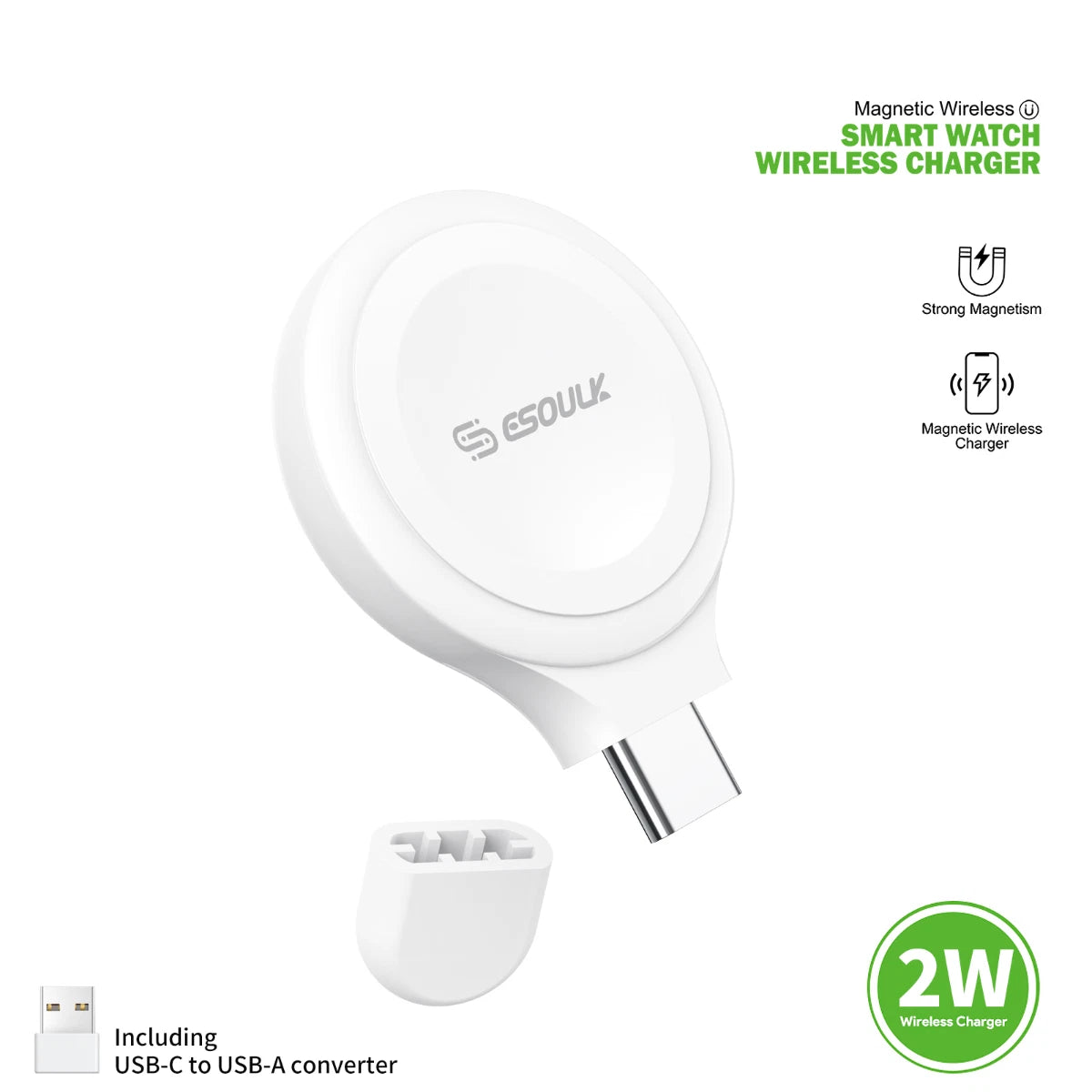 Esoulk Convenient Magnetic Wireless Charger for Smart Watch - WHITE