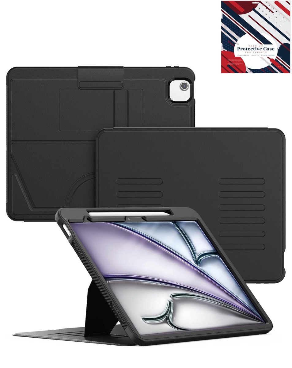 Shockproof Magnetic Multi-Angles Stand Case with Pen Holder - Black for iPad Air 13 2024 / Pro 12.9 (3rd / 4th / 5th / 6th) iPad Case - Pro iPhone Repair