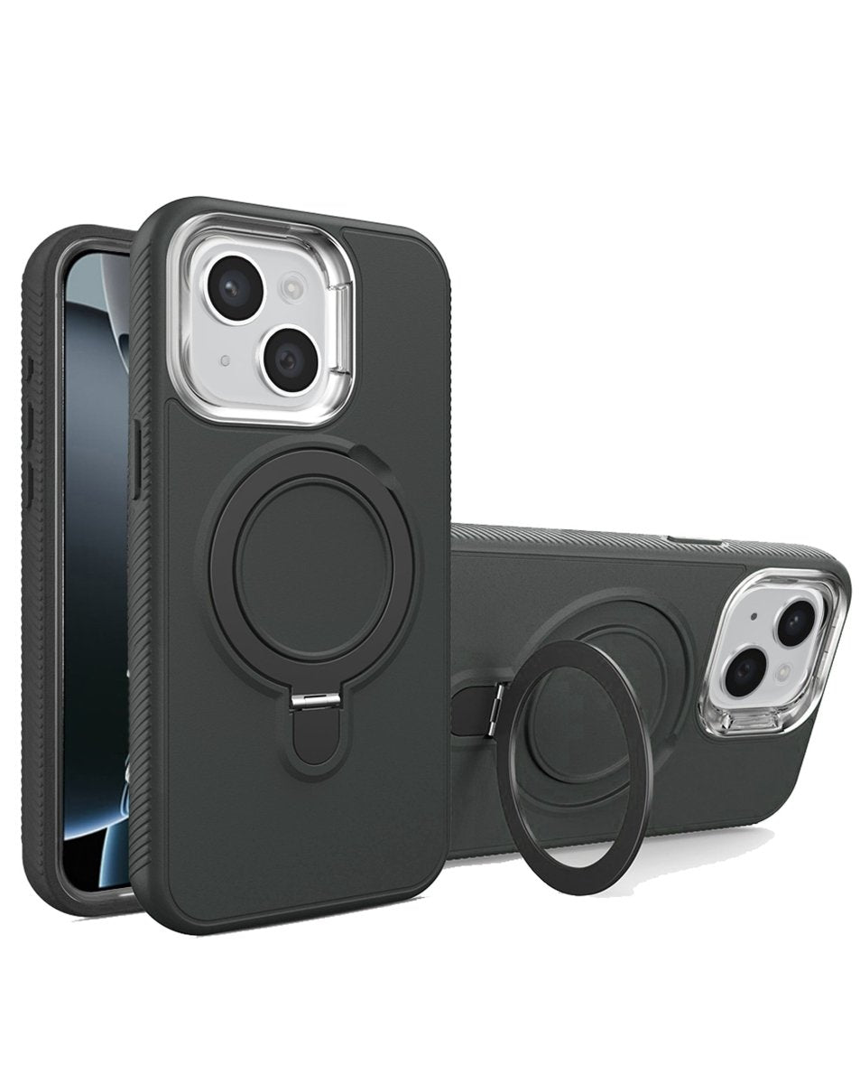 Support Heavy Duty Case with Wireless Charging Kickstand - Black for iPhone 15 Phone Case - Pro iPhone Repair