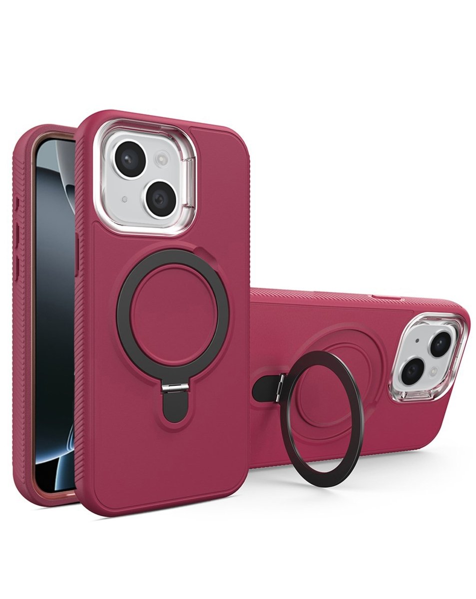 Support Heavy Duty Case with Wireless Charging Kickstand - Maroon for iPhone 15 Phone Case - Pro iPhone Repair