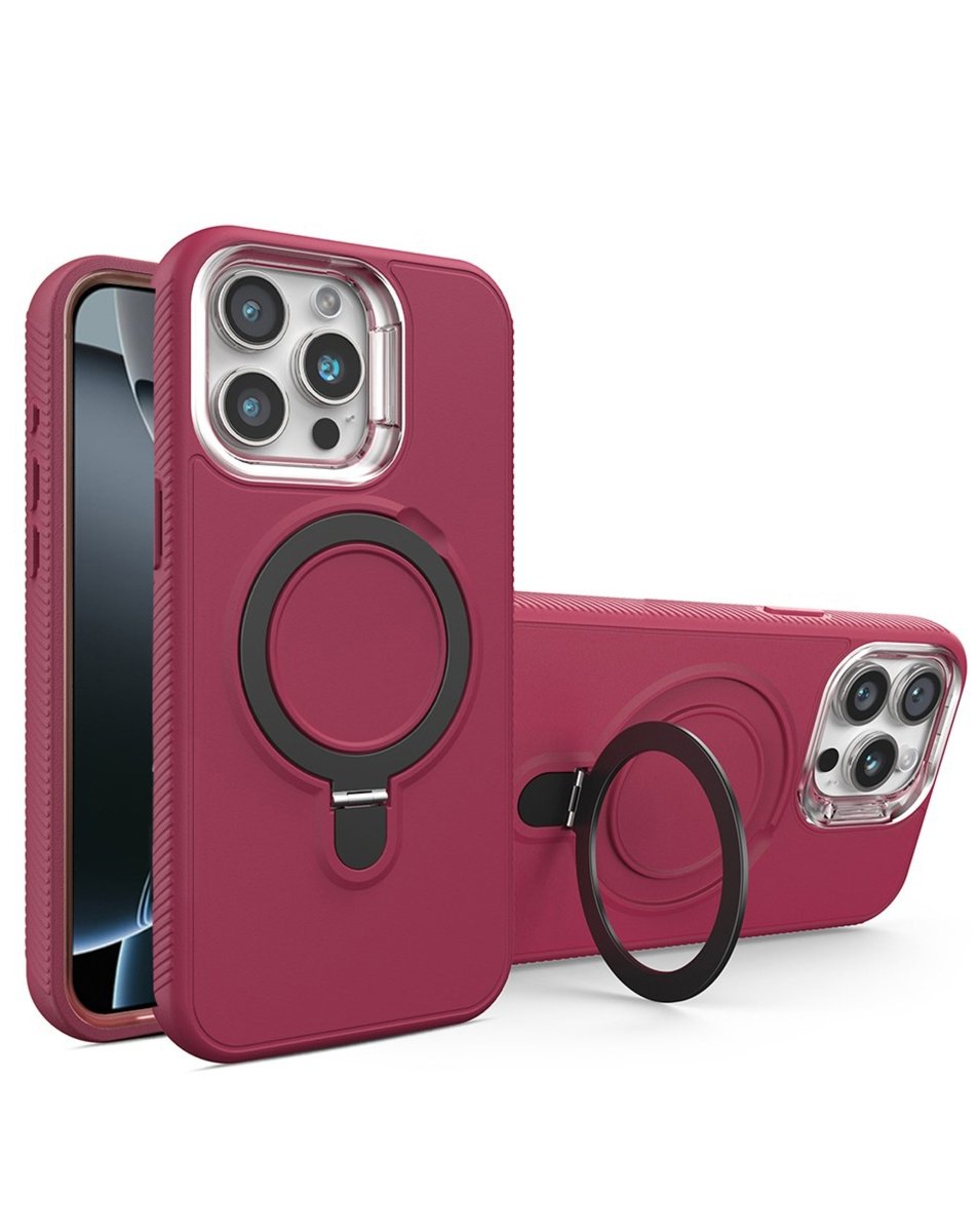 Support Heavy Duty Case with Wireless Charging Kickstand - Maroon for iPhone 15 Pro Max Phone Case - Pro iPhone Repair