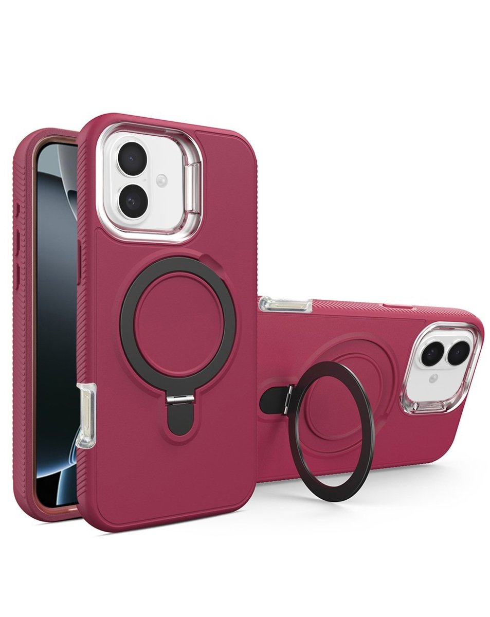 Support Heavy Duty Case with Wireless Charging Kickstand - Maroon for iPhone 17 Phone Case - Pro iPhone Repair
