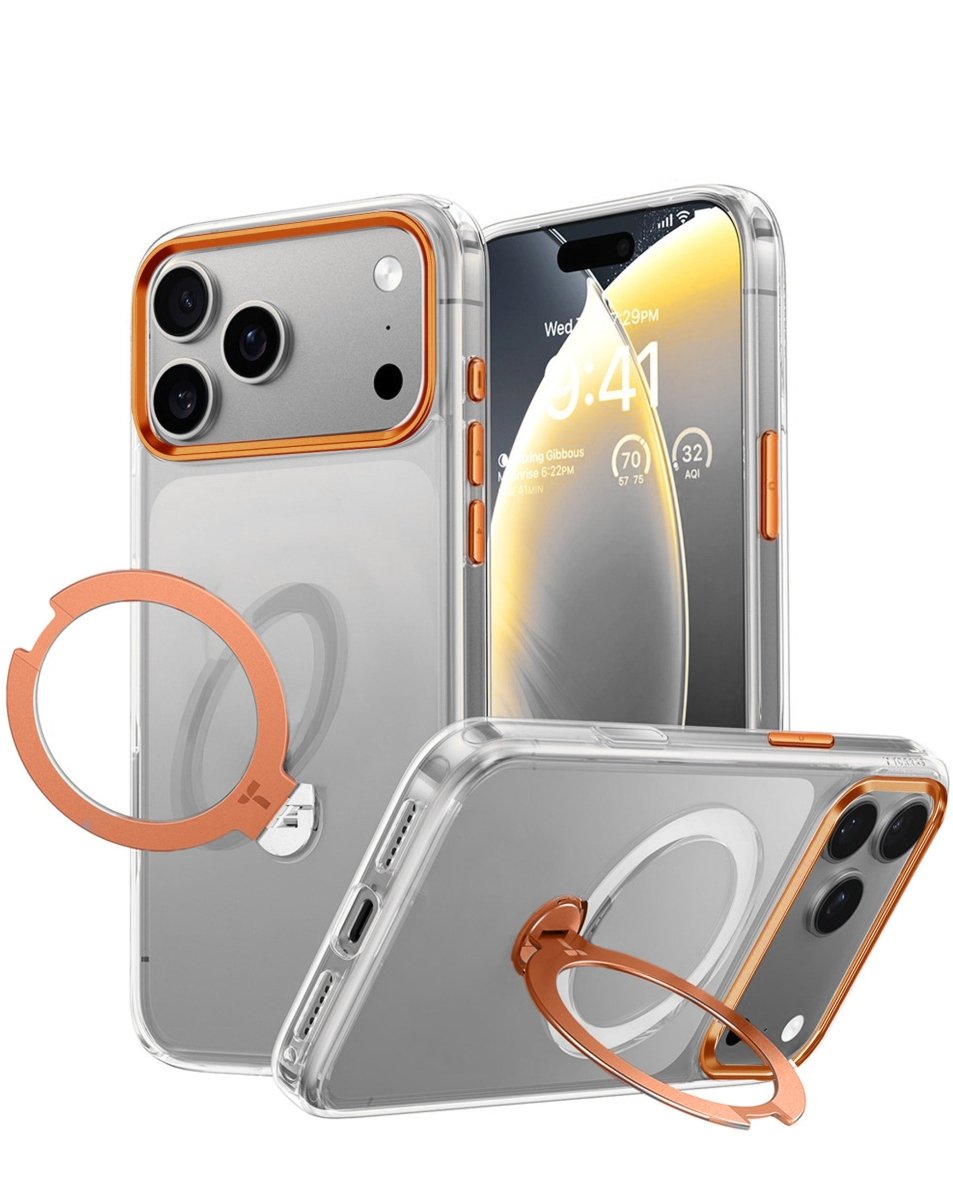 Transparent Magnetic Case with Kickstand (Orange) for iPhone 17 Pro Max Phone Case - Pro iPhone Repair