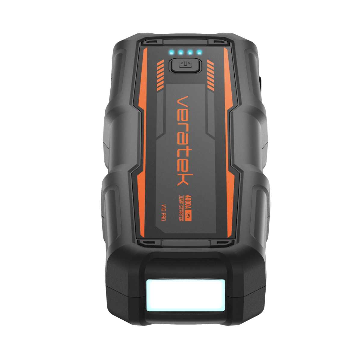 Vehicle Jump Starter - V10 Engines - VT – angled view with battery indicator, front display