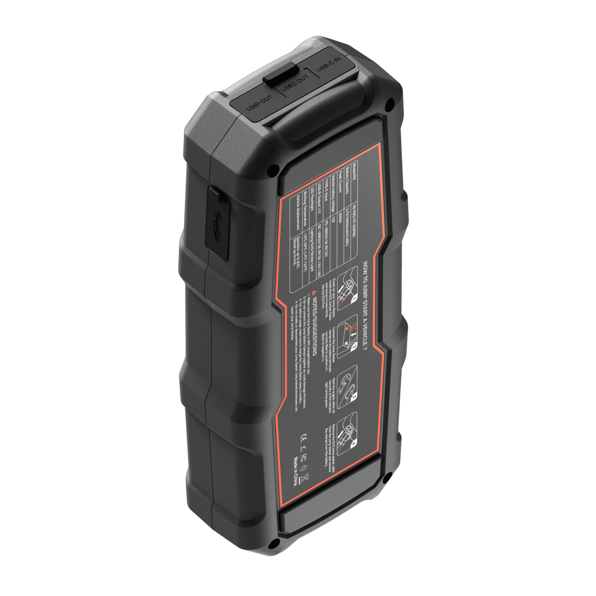 Vehicle Jump Starter - V8 Engines - VT – rear view showing spec label
