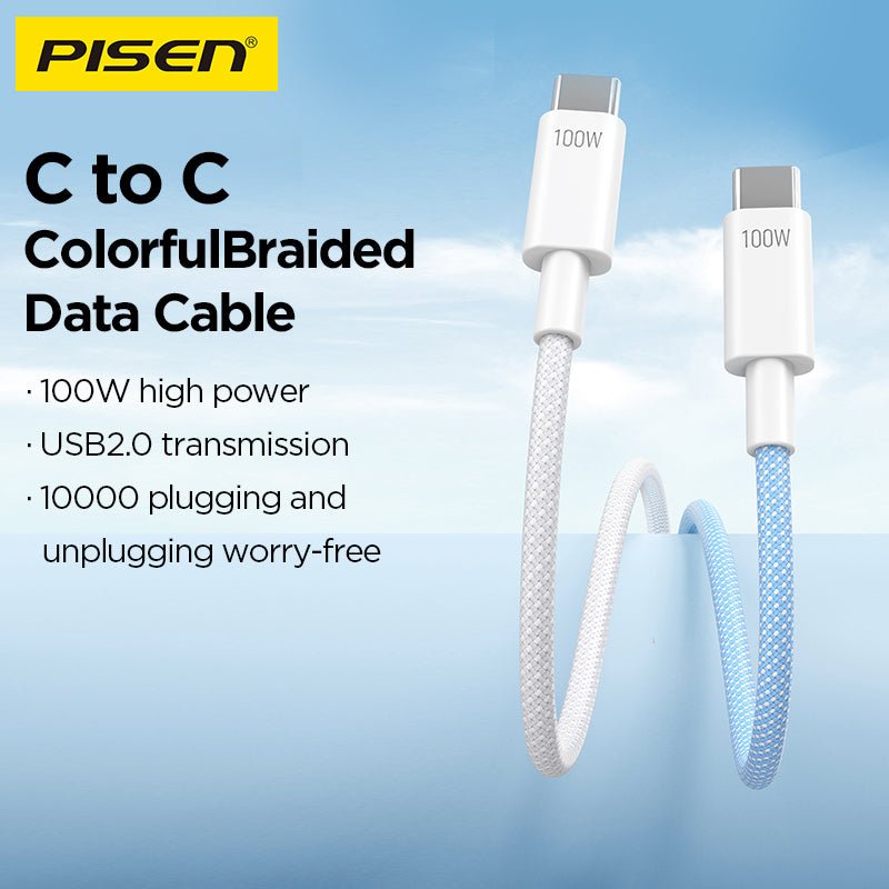 Vivid Series USB-C to USB-C Cable (100W) PISEN Braided Fast-Charging Cable (CC12) - Pro iPhone Repair
