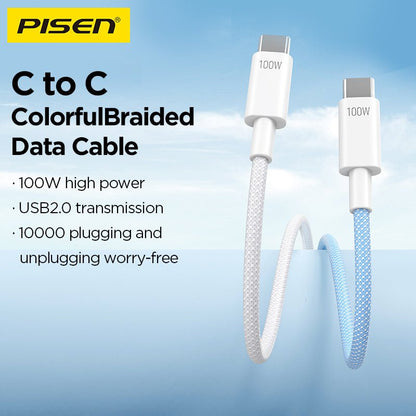 Vivid Series USB-C to USB-C Cable (100W) PISEN Braided Fast-Charging Cable (CC12) - Pro iPhone Repair