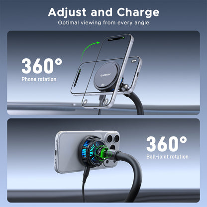 ESOULK 25W Qi2.2 magnetic wireless car charger with gooseneck cup holder mount – side profile view