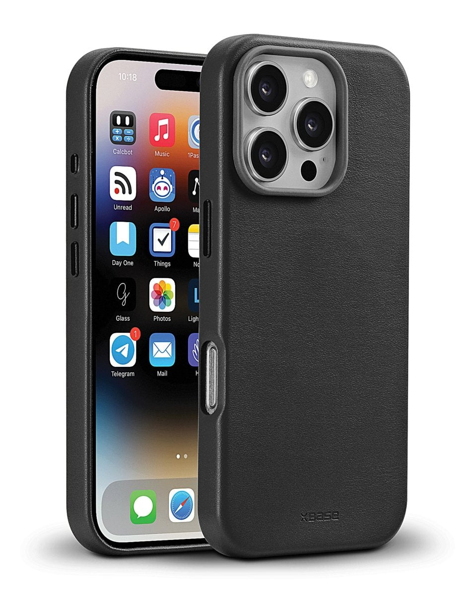 xBase by PowerPeak Leather MagSafe Case for iPhone 16 Pro Max - Black Phone Case - Pro iPhone Repair