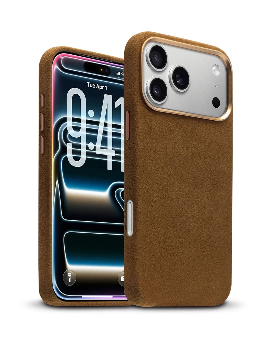 xBase by PowerPeak Suede MagSafe Case for iPhone 17 Pro Max - Brown Phone Case - Pro iPhone Repair