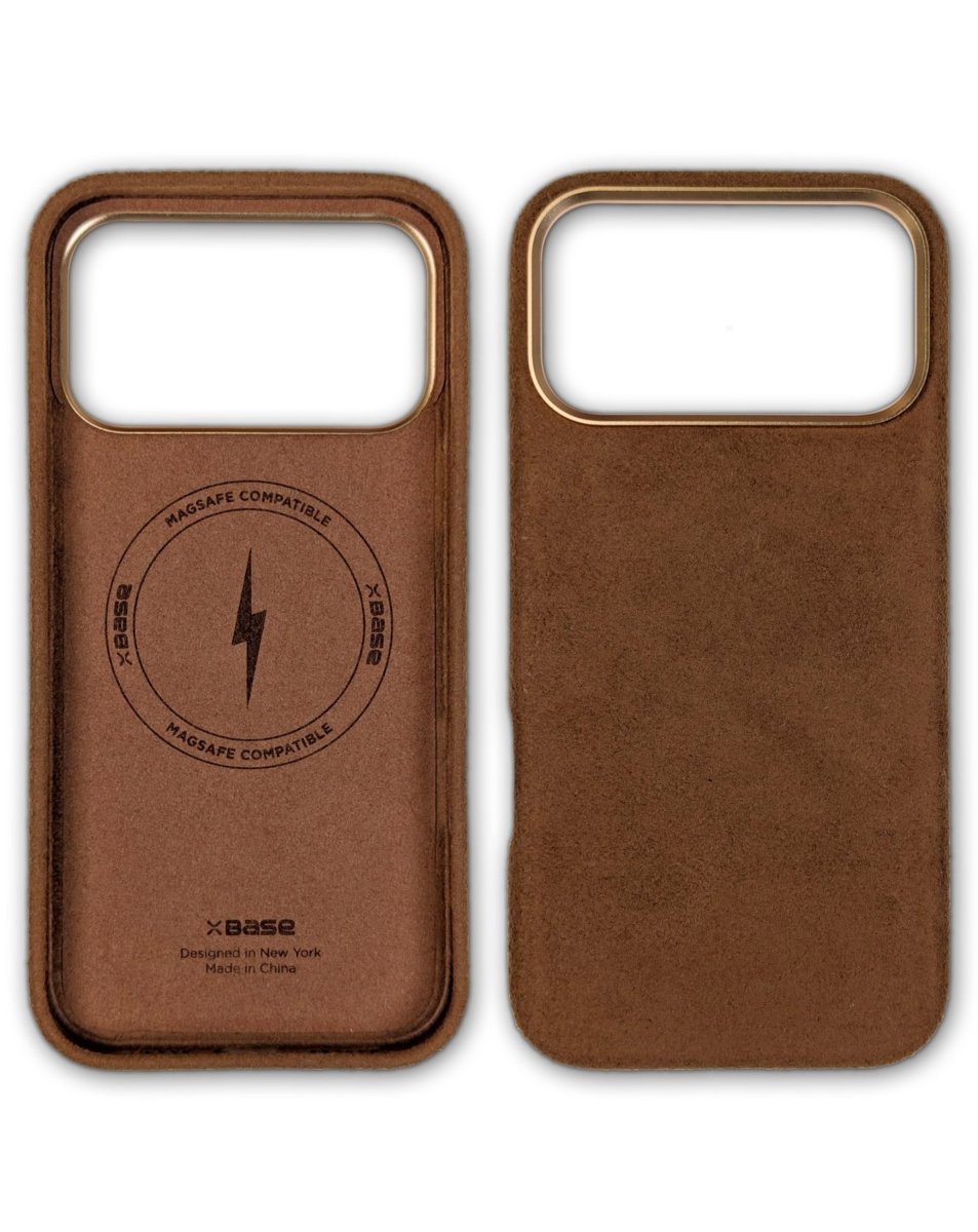 xBase by PowerPeak Suede MagSafe Case for iPhone 17 Pro Max - Brown Phone Case - Pro iPhone Repair