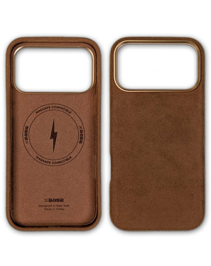 xBase by PowerPeak Suede MagSafe Case for iPhone 17 Pro Max - Brown Phone Case - Pro iPhone Repair